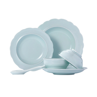 景德镇官方陶瓷饭碗面碗花边盘子中式高档家用高档餐具影青瓷器