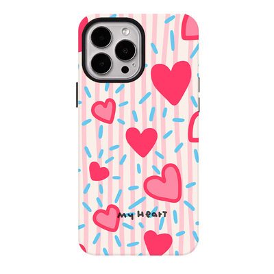 粉蓝条纹爱心适用苹果17promax手机壳iphone16pro菲林磁吸支架个性华为P80小米15小众vivo防摔保护壳oppo撞色