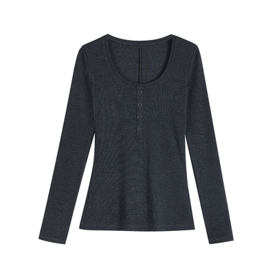 NEVA HU【现货7.5折】基础u领t恤长袖打底衫女修身内搭针织上衣