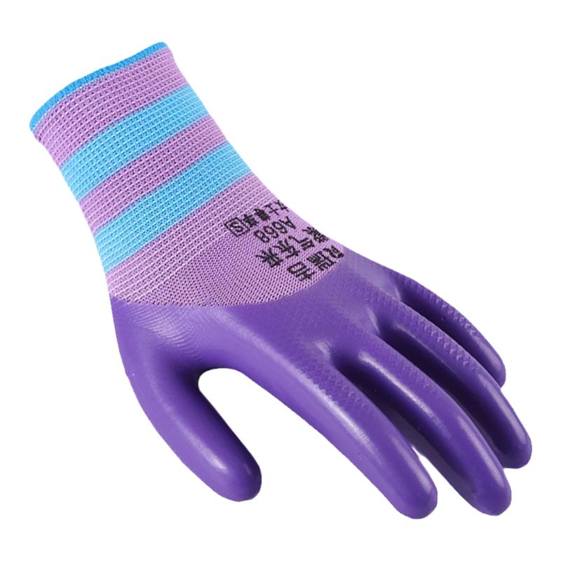 女士干活专用压纹手套劳保耐磨工作防水工地透气半胶胶皮加厚防滑