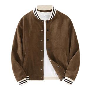 高端灯芯绒立领夹克男春季宽松大码休闲上衣日系复古棒球服外套潮