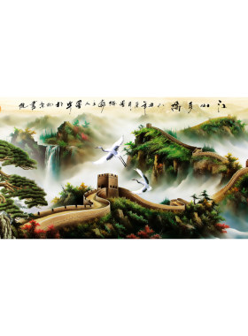 万里长城山水风景画中国风墙贴