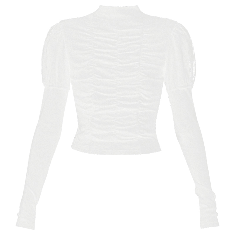 【现货】易碎商店·暮色时分 纯欲微透褶皱修身秋冬T恤打底衫