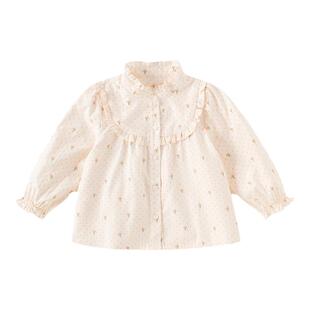 戴维贝拉儿童长袖衬衫女童纯棉衬衣2026新款春装宝宝印花上衣童装