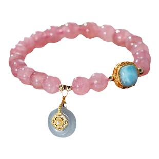 天然粉水晶手链女翡翠平安扣马粉拉利玛海纹石方糖串珠手串手饰品