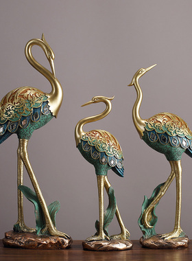 新中式手工彩绘仙鹤客厅电视柜玄关酒柜桌面摆件树脂家居软装饰品