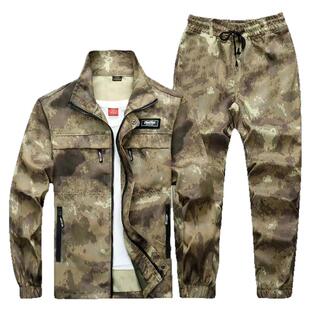 新品工作服春秋套装男耐磨长袖迷彩劳保服户外工装上衣加裤子。