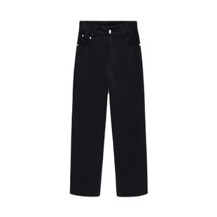 黑色直筒牛仔裤女秋冬加绒大码胖mm梨形身材显瘦窄版九分烟管裤子