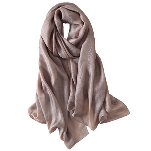 荷蘭亚麻棉围巾女 长款加大纯色纱巾 春夏秋百搭防晒披肩珍珠光泽