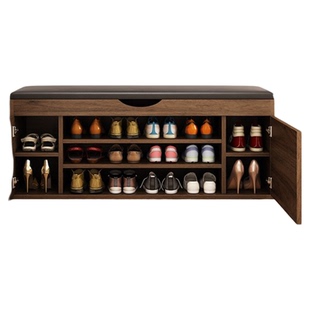 实木换鞋凳门口家用可坐鞋柜中古风软包坐凳一体入户免安装穿鞋凳