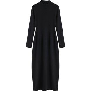 稀有概率 雕刻曼妙 收腰显瘦针织连衣裙女秋冬黑色中长款修身裙子