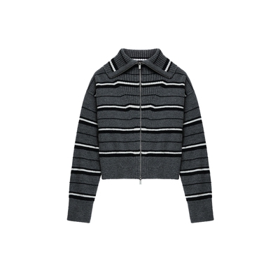 IIIVIVINIKO2025冬新款复古修身撞色条纹针织开衫女M540246610E