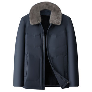 [水貂毛领/兔毛皮内胆]梦特娇冬季男士尼克服皮草外套羽绒服保暖J