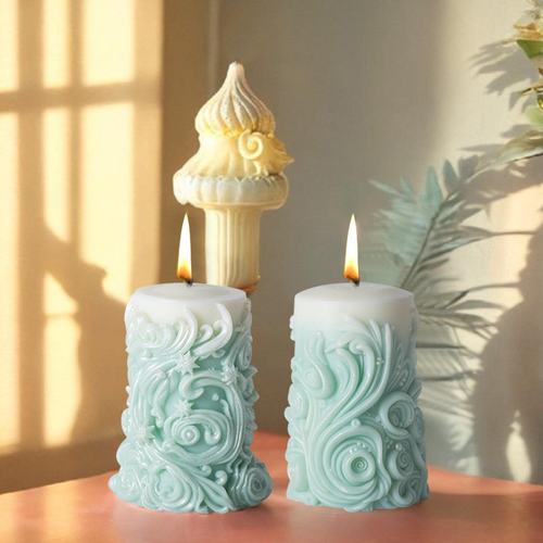 新品 三信 雕花圆柱香薰蜡烛硅胶模具 DIY创意螺旋纹扩香石磨具