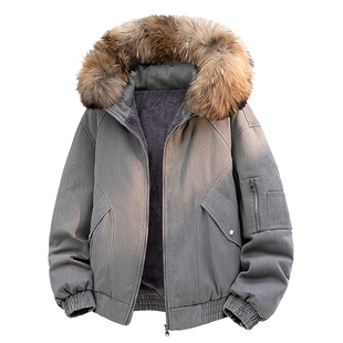 男士美式工装保暖羽绒服男款大码冬季加厚2025新款加绒外套防寒服