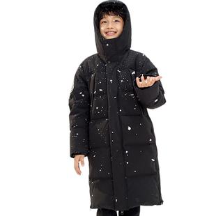 巴拉巴拉儿童羽绒服中大童宝宝黑色长款过膝外套冬季装新款亲子厚