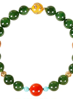天然碧玉南红马年转运珠手链