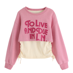 布丁哈鲁童装女童假两件卫衣儿童短款上衣2026春秋季新款休闲