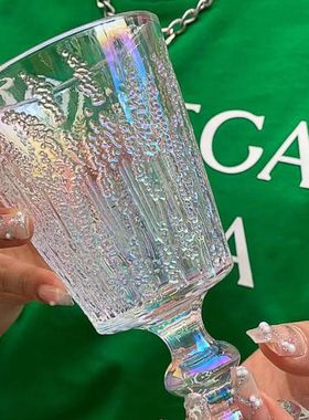 中古玻璃杯压制色料酒杯薰衣草酒杯创意加厚高脚杯礼物杯子红紫色