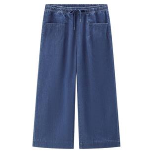 佐丹奴九分裤女装莱赛尔薄牛仔抽绳松紧腰阔腿九分裤 13424201