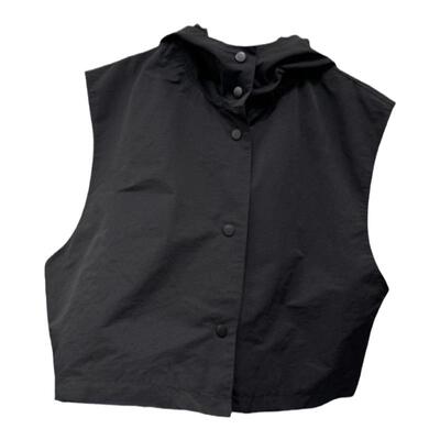 百家好黑色工装连帽马甲外套女