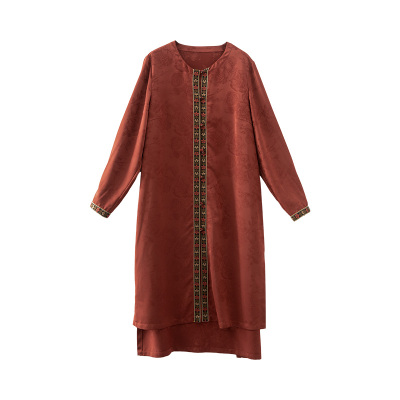 美丽客栈提花新中式对襟连衣裙女