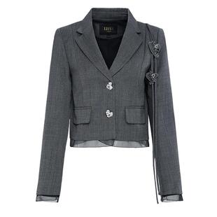 莱芙·艾迪儿商场同款气质灰色小个子新款西装休闲通勤短外套女