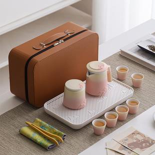 旅行茶具套装 户外露营车载收纳包 陶瓷功夫泡茶壶一壶三六杯便携式