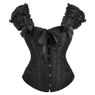 泡泡袖提花外穿鱼骨胸衣短款上衣背心单排扣绑带束腰搭马面裙性感