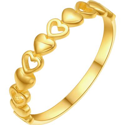 周六福18K金爱心戒指女au750指环手饰多彩金甜美节日礼物送女友