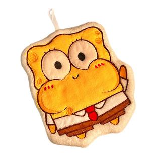 可爱海绵宝宝擦手巾家用挂式吸水不掉毛小方巾儿童毛巾厨房抹手布