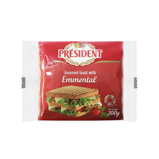 总统埃曼塔芝士片200g再制干酪汉堡三明治西餐早餐奶酪片家用袋装