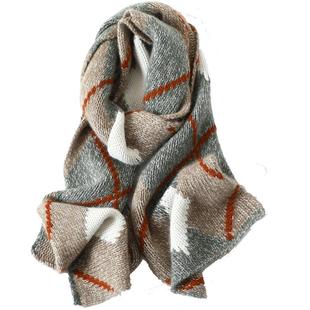 意大利几何图案纯山羊绒围巾加厚冬毛线针织围巾百搭男女通用围脖