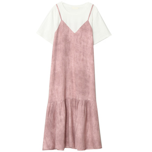 长短款胖仙女莹莹大码女装胖mm夏韩版宽松休闲设计感假两件连衣裙