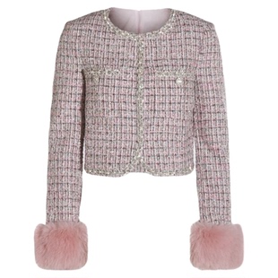 法式高级名媛风粉色粗花呢小香风外套无袖设计感连衣裙两件套装女