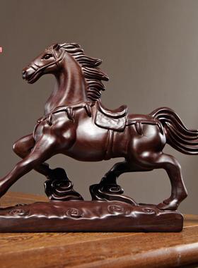 黑檀木雕生肖马摆件实木马到成功家居客厅办公桌面装饰红木工艺品