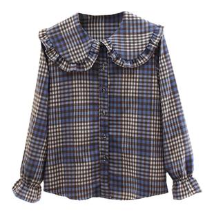 加绒格子衬衫女冬季新款韩版学生宽松长袖内搭加厚保暖娃娃领上衣