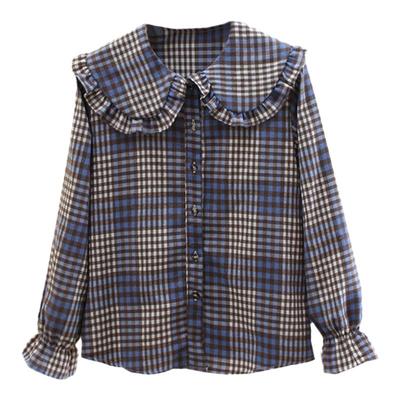 加绒格子衬衫女冬季娃娃领上衣