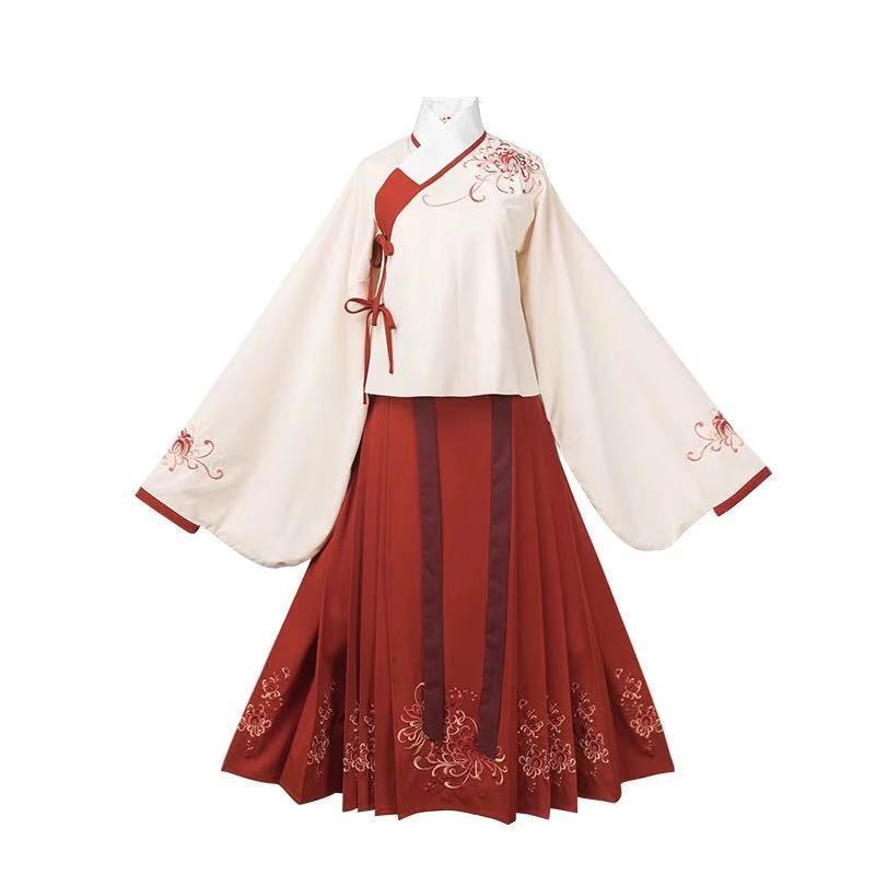 传统彼岸花古风汉服女成人古装原创改良明制刺绣交领齐腰裙套装