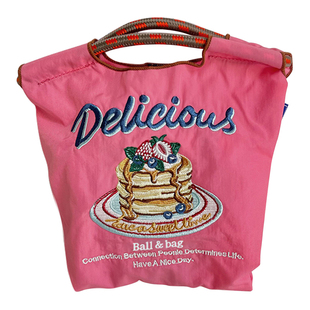 日系mini款ball chain刺绣环保尼龙购物袋女手提小包小众迷你布袋