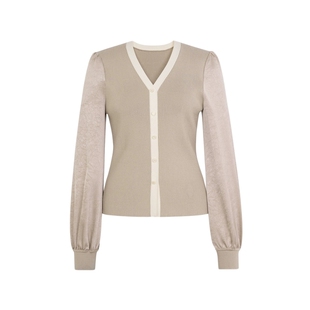 XG/雪歌XL111810A830撞色拼接毛针织衫2025春季新款浅黄色开衫女