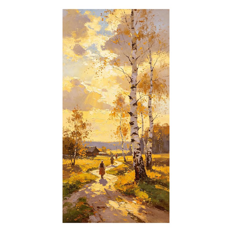 白鹿艺术纯手绘油画金色秋景