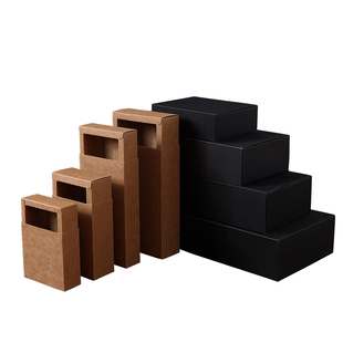 现货牛皮纸抽屉盒茶叶礼品盒长方形牛皮纸盒半透明包装盒定制logo