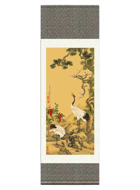 熊猫丝绸卷轴挂画山水名画送老外