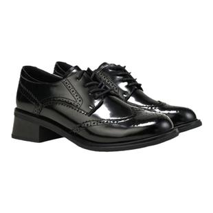 fed黑色小皮鞋春季新款女鞋真皮牛津鞋粗跟布洛克鞋女D1228-ZC788