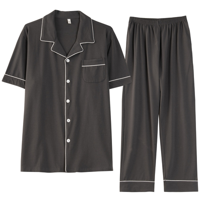 情侣纯棉纯色套装睡衣简约舒适