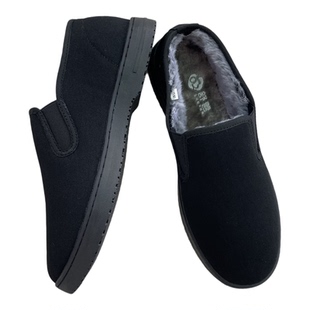 老北京工作黑底冬季加绒加厚保暖套脚一脚蹬休闲传统男士黑色布鞋