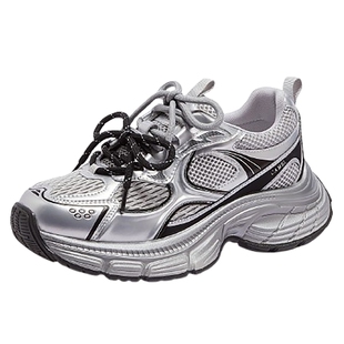 骆驼老爹鞋女2026春季新款双鞋带拼接老爹鞋厚底增高舒适运动鞋