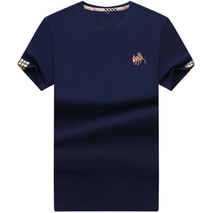 高档正品保罗轻奢丝光棉纯色男士短袖t恤男款夏季大码半袖体恤男T