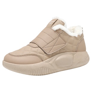 女鞋大码42码运动鞋女冬季加绒保暖棉鞋皮面防水防滑魔术贴妈妈鞋